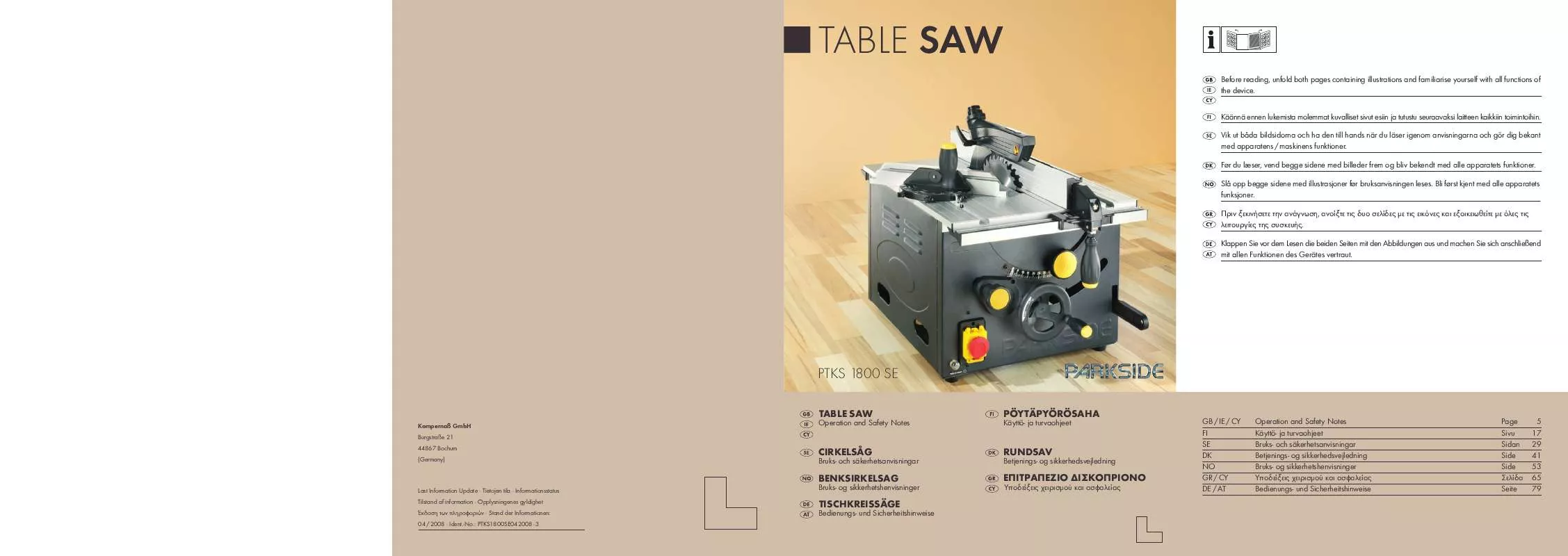 Mode d'emploi PARKSIDE KH 3160 CIRCULAR SAW BENCH