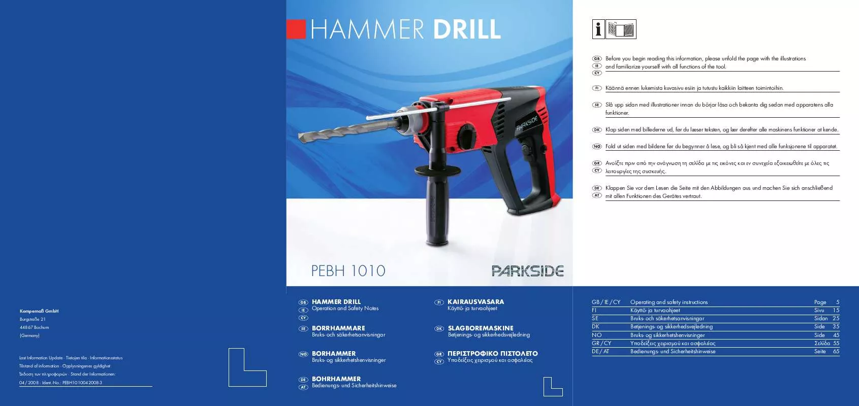 Mode d'emploi PARKSIDE KH 3162 HAMMER DRILL