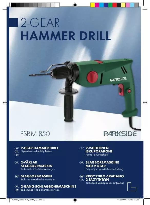 Mode d'emploi PARKSIDE KH 3184 2-GEAR HAMMER DRILL