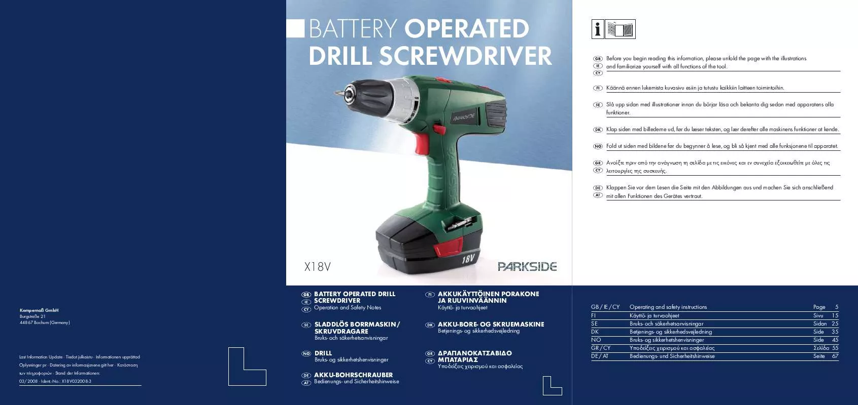 Mode d'emploi PARKSIDE KH 3188 BATTERY OPERATED DRILL