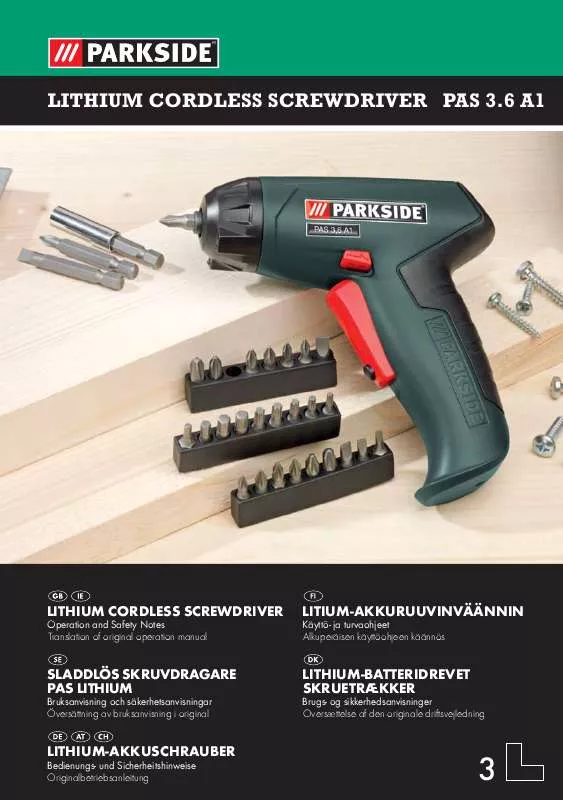 Mode d'emploi PARKSIDE PAS 3.6 A1 LITHIUM CORDLESS SCREWDRIVER