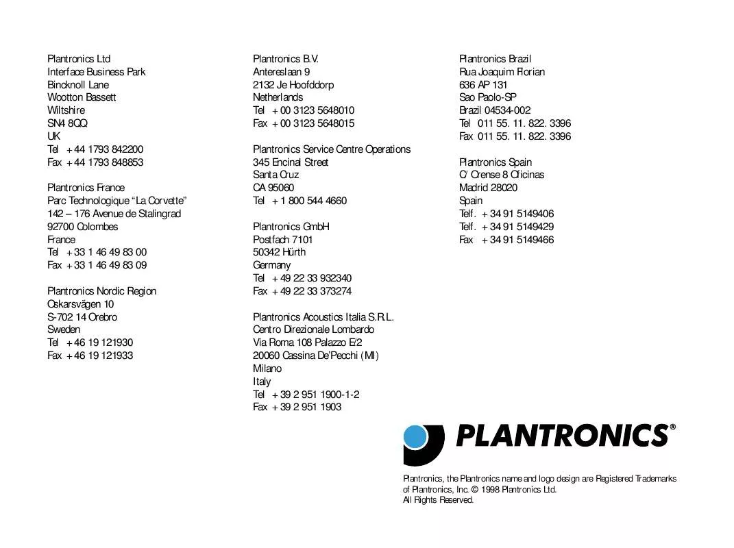 Mode d'emploi PLANTRONICS BIWAY HEADSET/HANDSET SWITCH