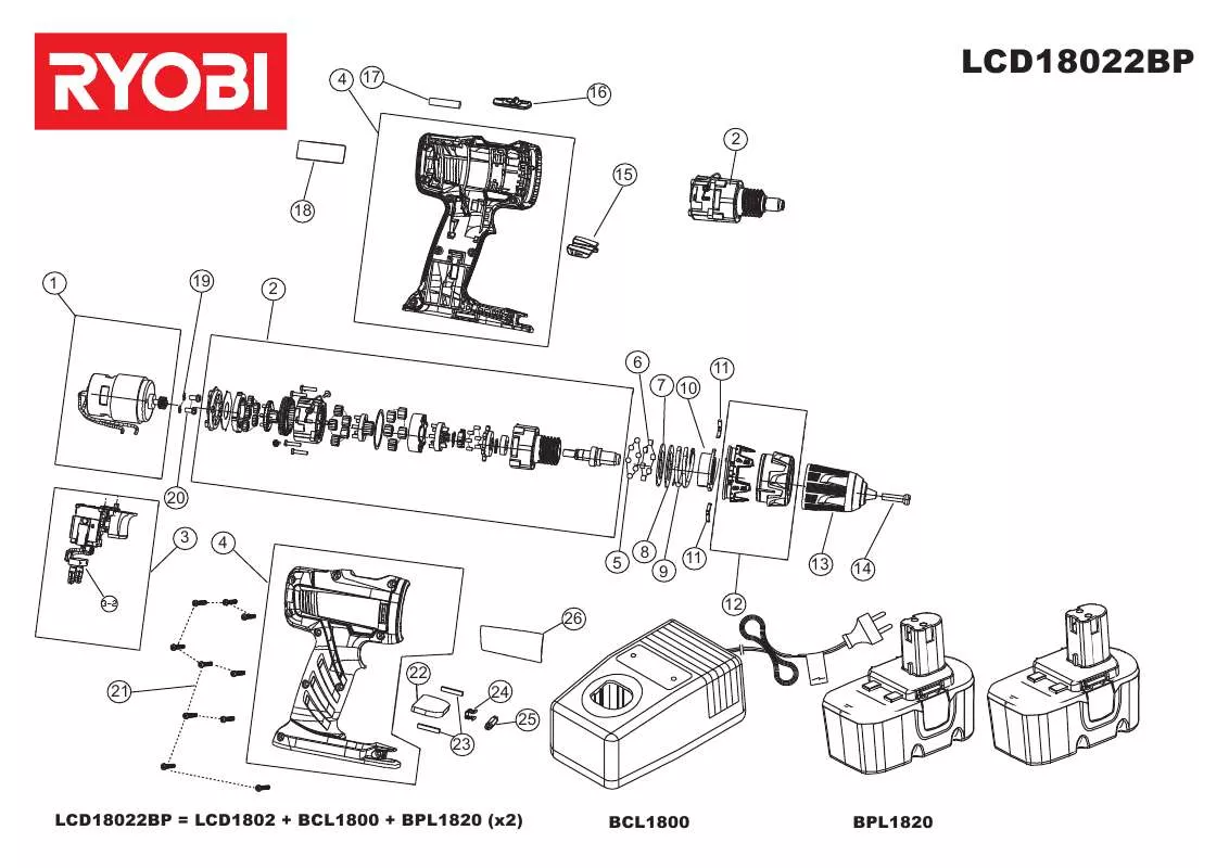 Mode d'emploi RYOBI LCD18022BP