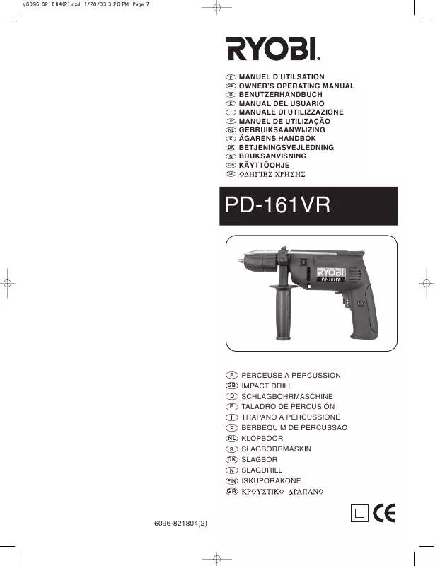 Mode d'emploi RYOBI PD-161VRM