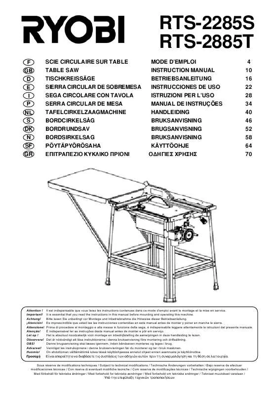 Mode d'emploi RYOBI RTS-2285S