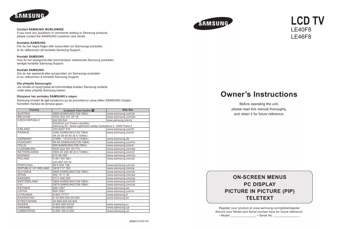 Mode d'emploi SAMSUNG LE40F86