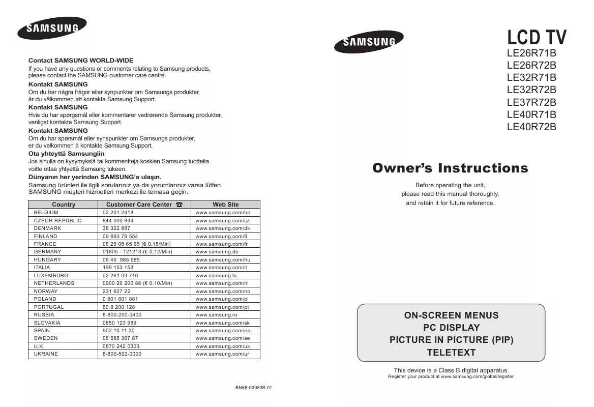 Mode d'emploi SAMSUNG LE40R72B