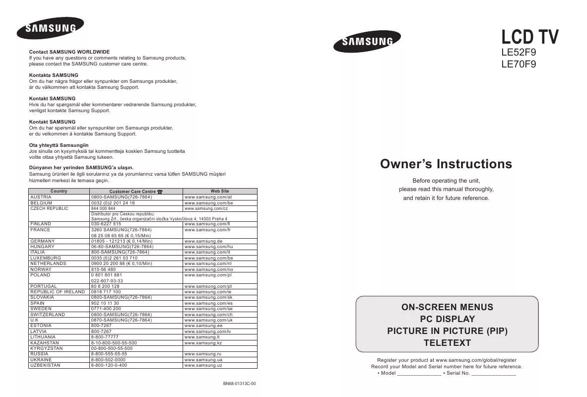 Mode d'emploi SAMSUNG LE52F96