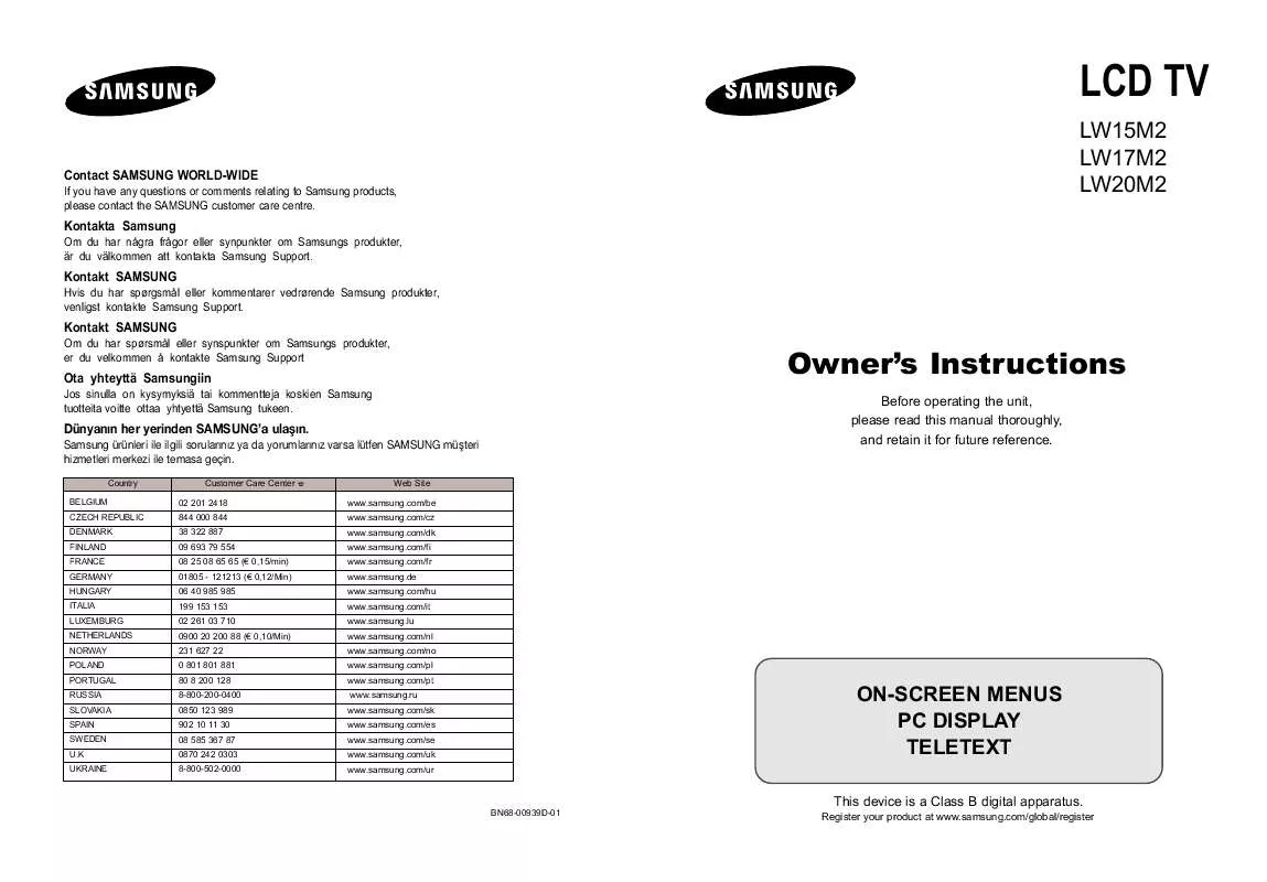 Mode d'emploi SAMSUNG LW15M23CP