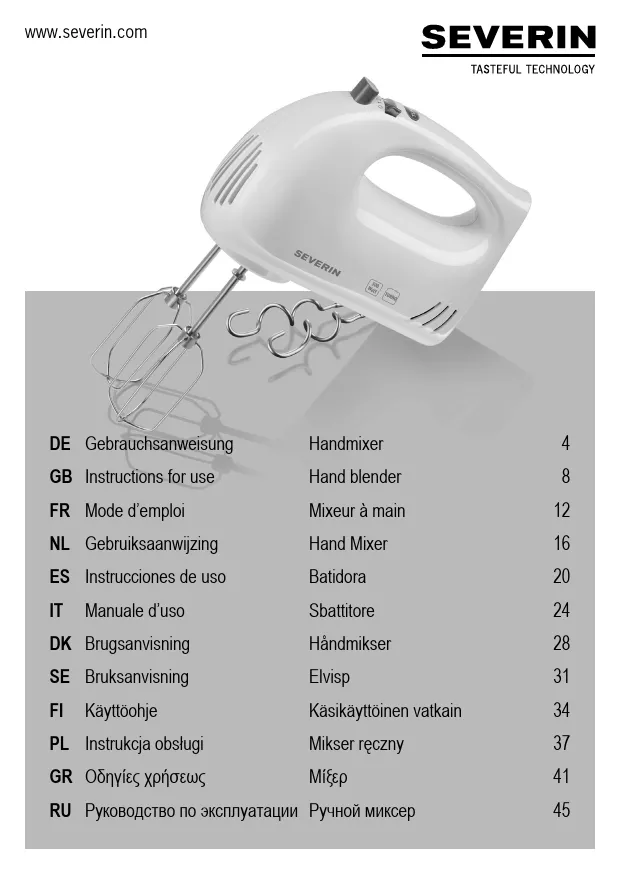 Mode d'emploi SEVERIN HM 3821