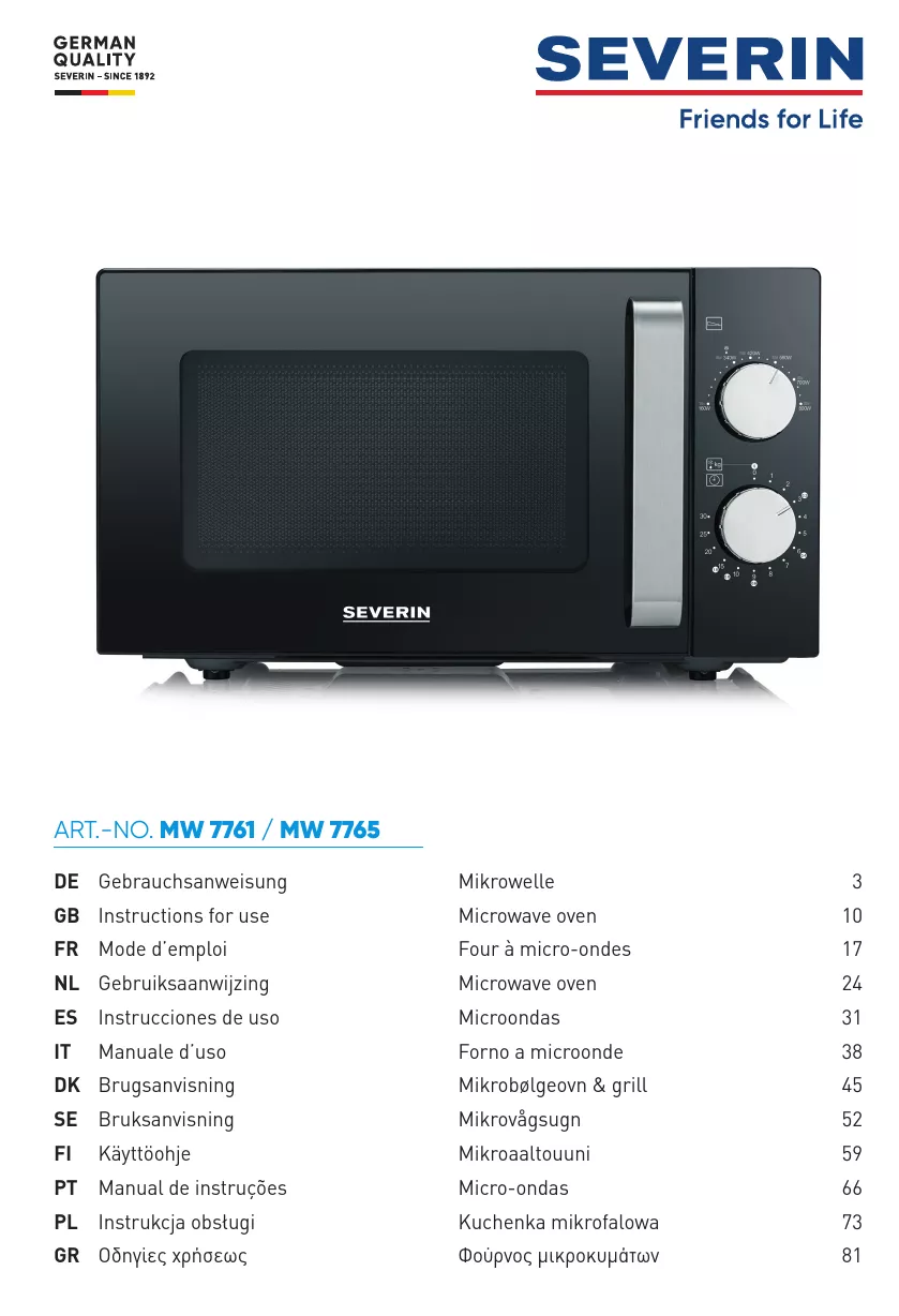 Mode d'emploi SEVERIN MW 7761
