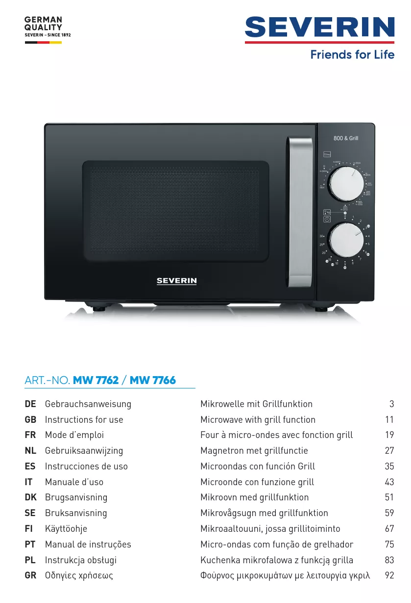 Mode d'emploi SEVERIN MW 7762