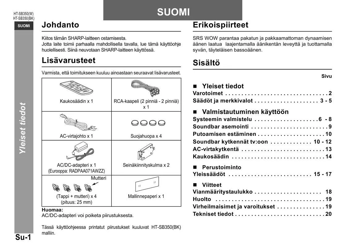 Mode d'emploi SHARP HT-SB350W