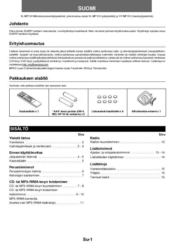 Mode d'emploi SHARP XL-MP15H