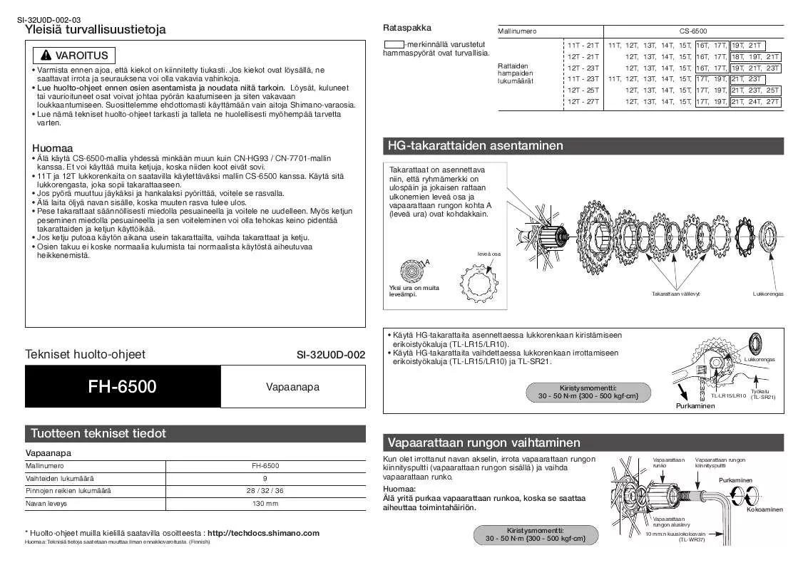 Mode d'emploi SHIMANO FH-6500