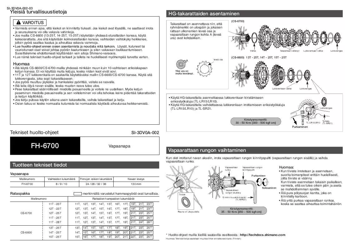 Mode d'emploi SHIMANO FH-6700