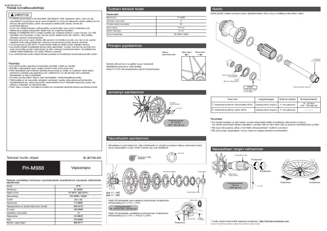 Mode d'emploi SHIMANO FH-M988