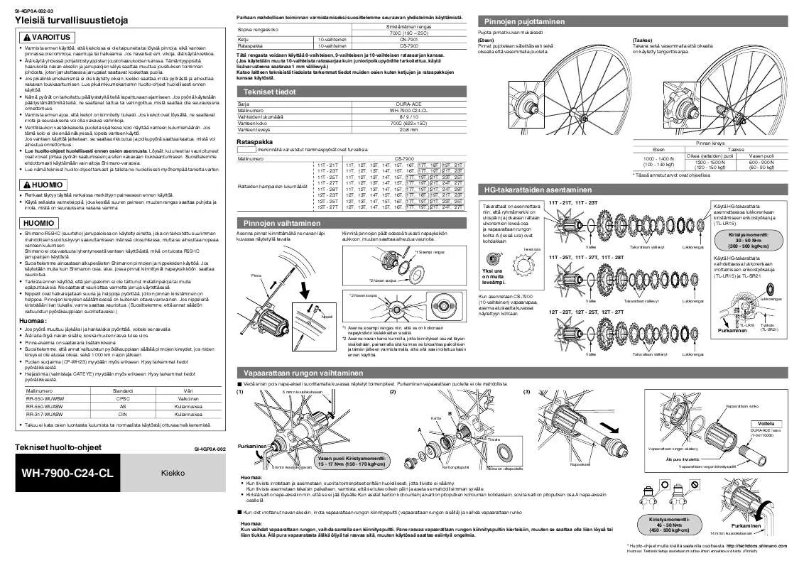 Mode d'emploi SHIMANO WH-7900-C24-CL