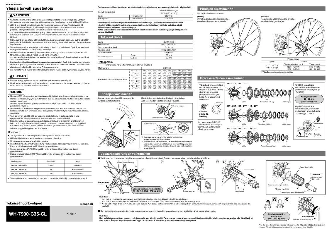 Mode d'emploi SHIMANO WH-7900-C35-CL