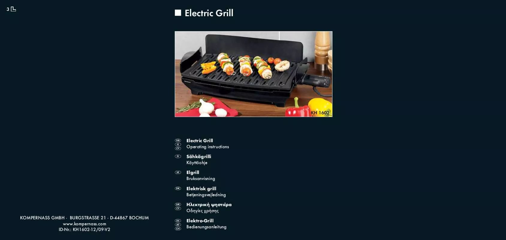 Mode d'emploi SILVERCREST KH 1602 ELECTRIC GRILL