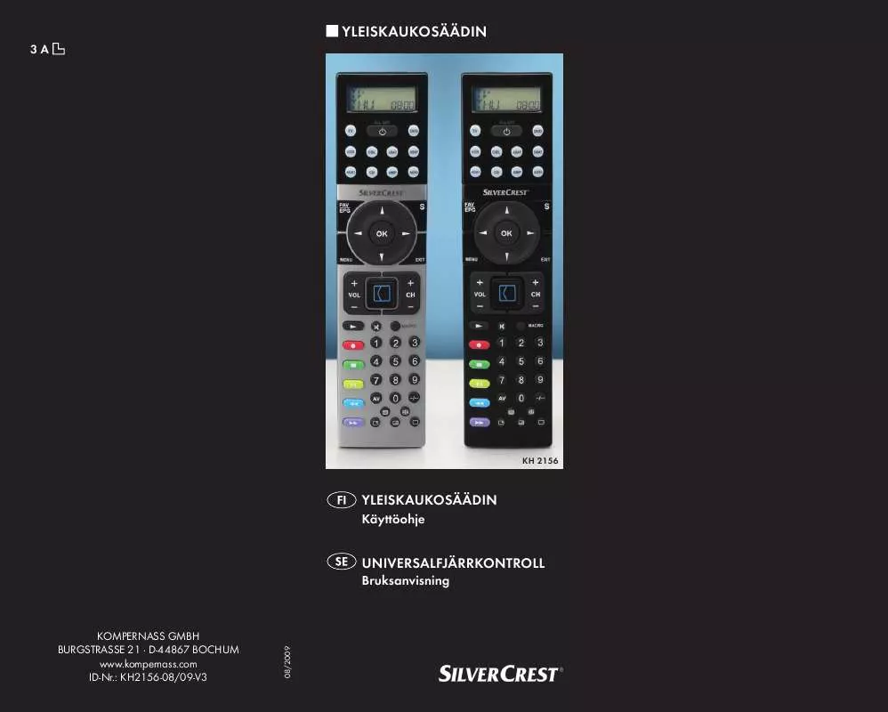 Mode d'emploi SILVERCREST KH 2156 UNIVERSAL REMOTE CONTROL