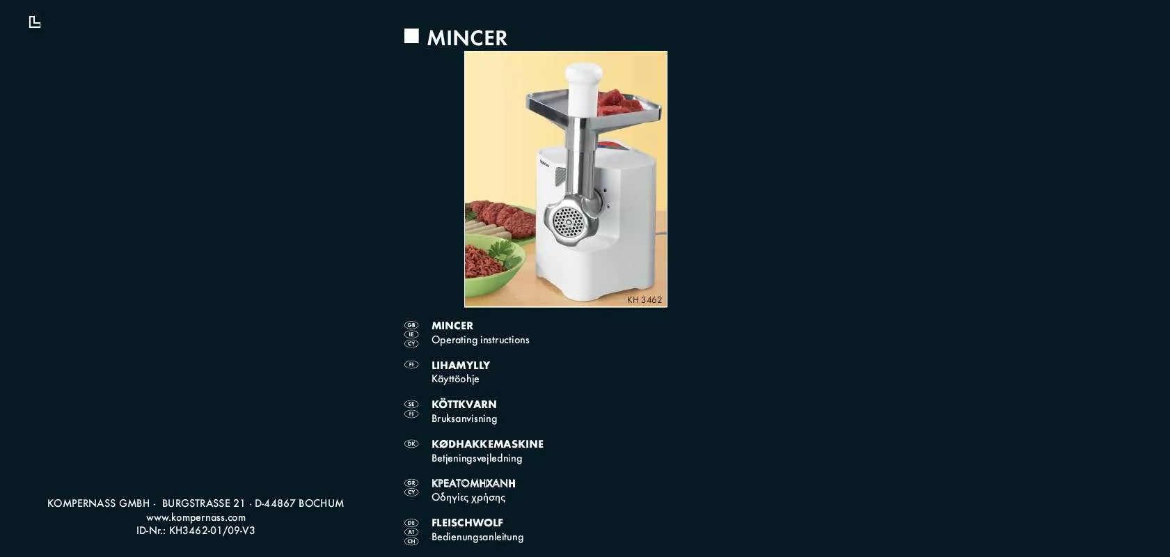 Mode d'emploi SILVERCREST KH 3462 MINCER