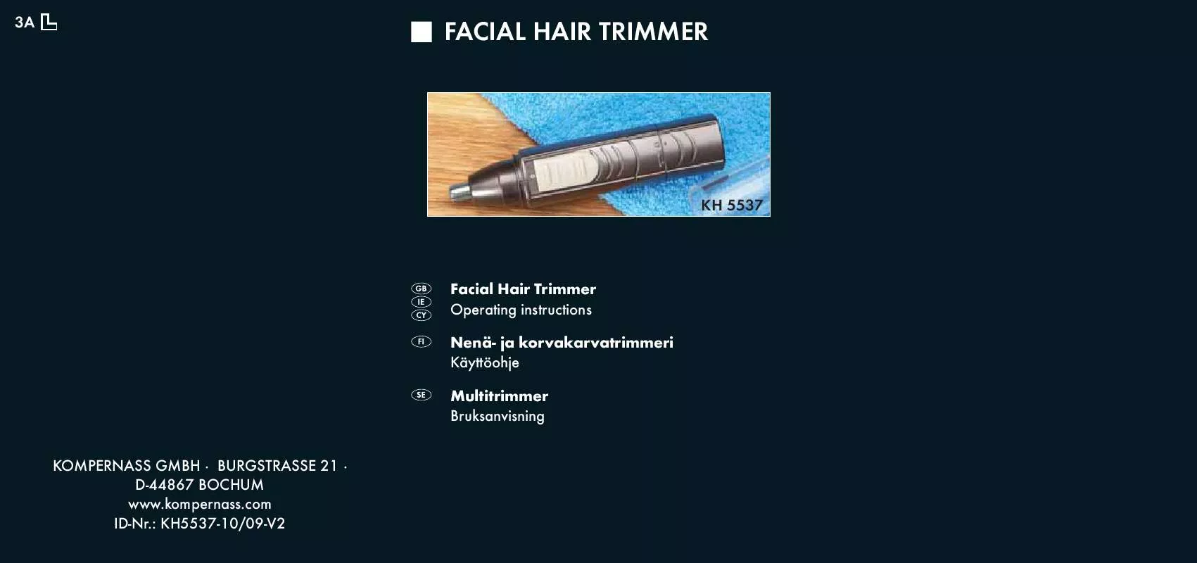 Mode d'emploi SILVERCREST KH 5537 FACIAL HAIR TRIMMER