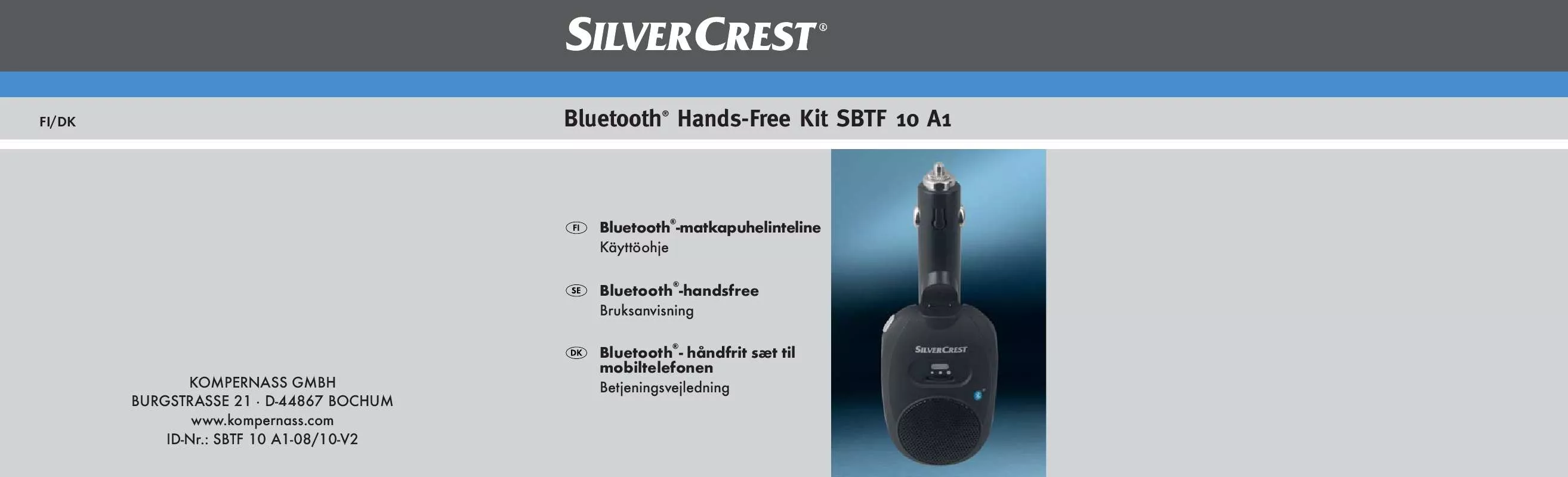 Mode d'emploi SILVERCREST SBTF 10 A1 BLUETOOTH HANDS-FREE KIT