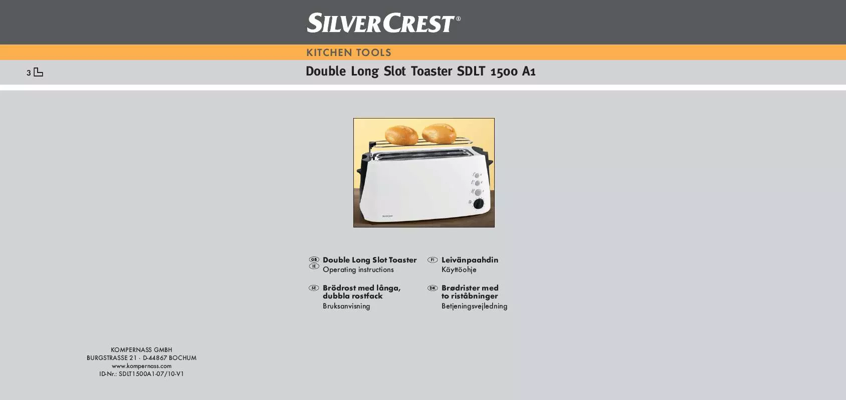 Mode d'emploi SILVERCREST SDLT 1500 A1 DOUBLE LONG SLOT TOASTER