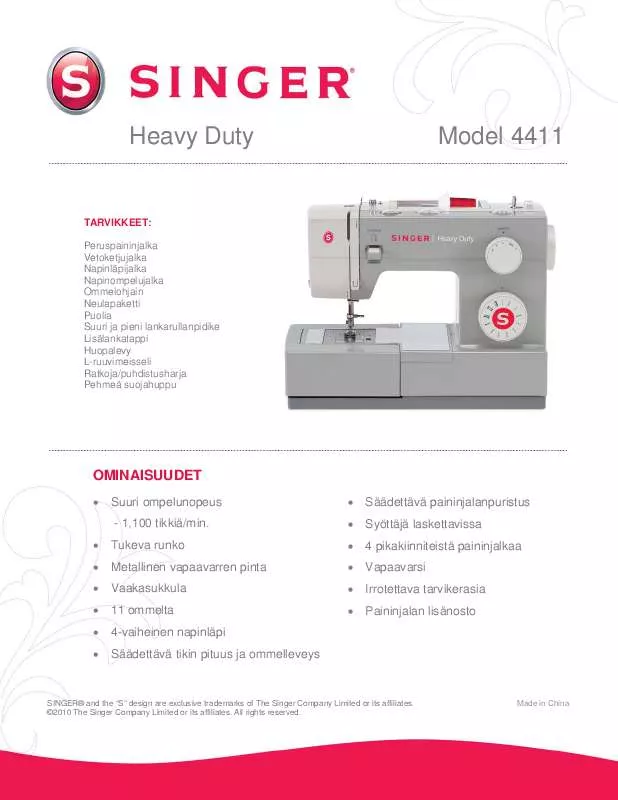 Mode d'emploi SINGER HEAVY DUTY 4411