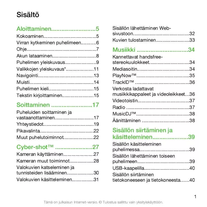 Mode d'emploi SONY ERICSSON C901 GREENHEART