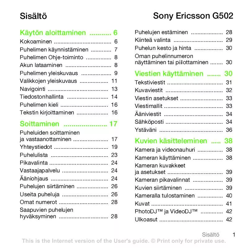 Mode d'emploi SONY ERICSSON G502