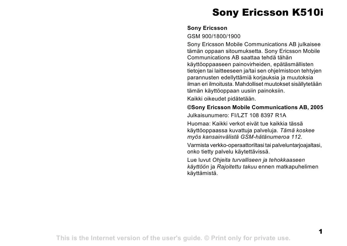 Mode d'emploi SONY ERICSSON K510I