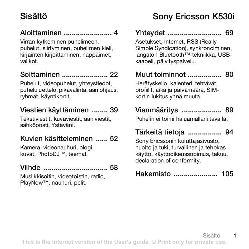 Mode d'emploi SONY ERICSSON K530I