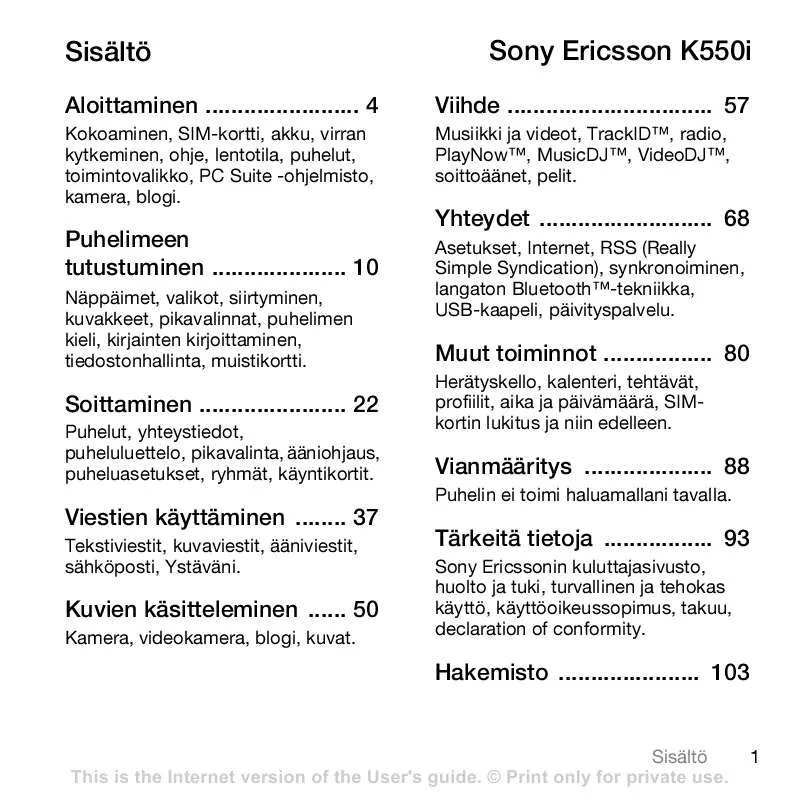 Mode d'emploi SONY ERICSSON K550I