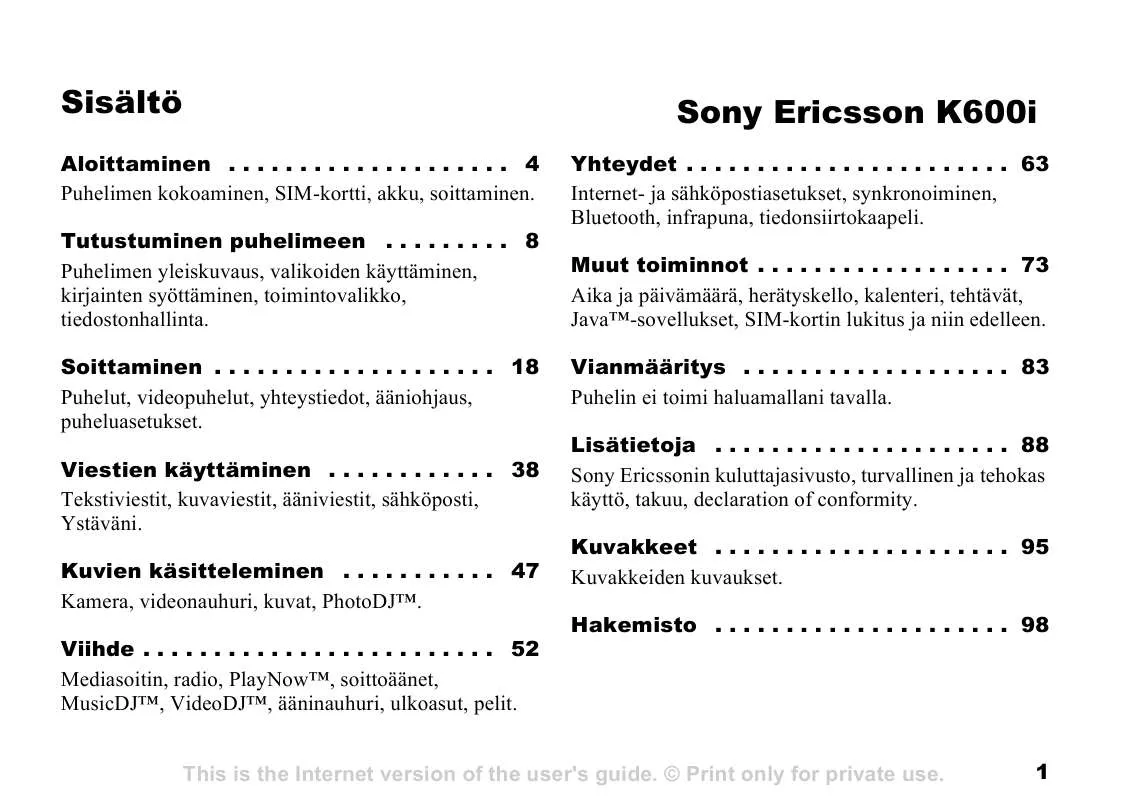 Mode d'emploi SONY ERICSSON K600I