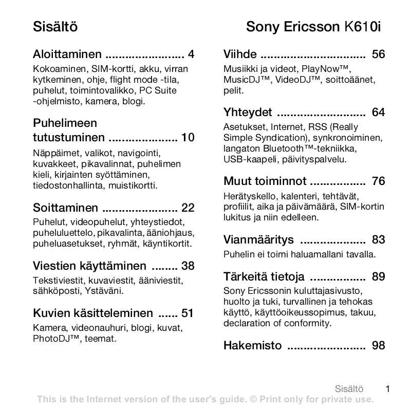 Mode d'emploi SONY ERICSSON K610I