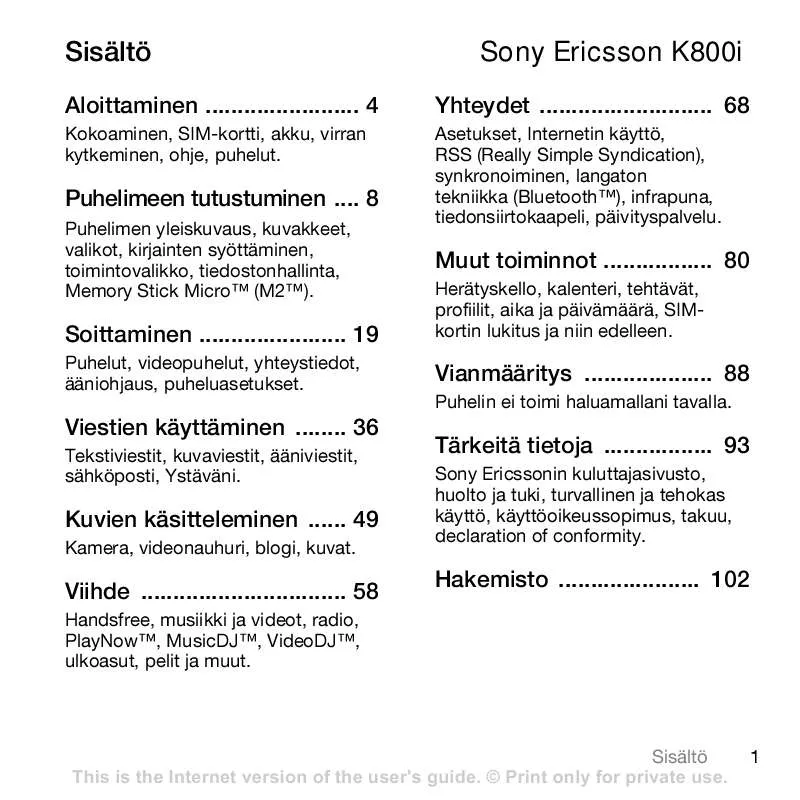 Mode d'emploi SONY ERICSSON K800I