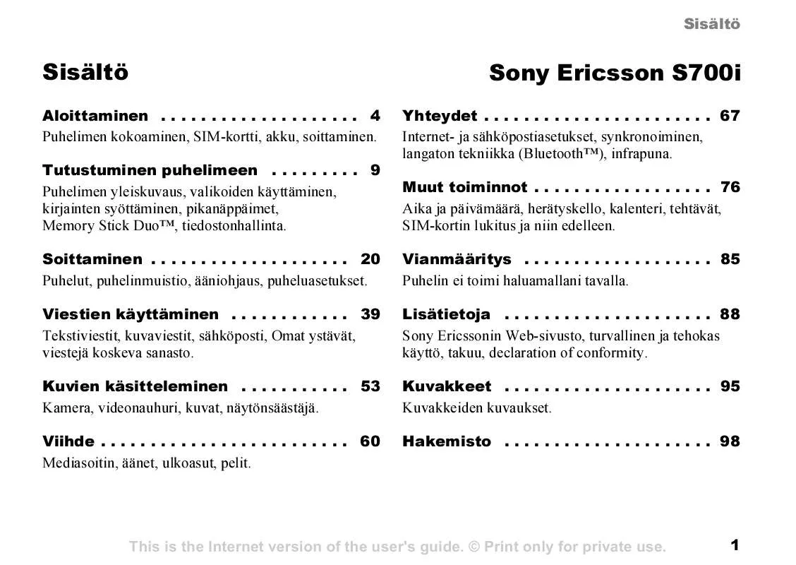 Mode d'emploi SONY ERICSSON S700I