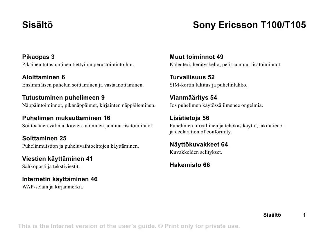 Mode d'emploi SONY ERICSSON T100