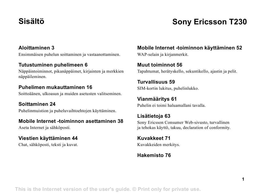 Mode d'emploi SONY ERICSSON T230