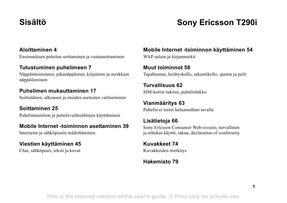 Mode d'emploi SONY ERICSSON T290I