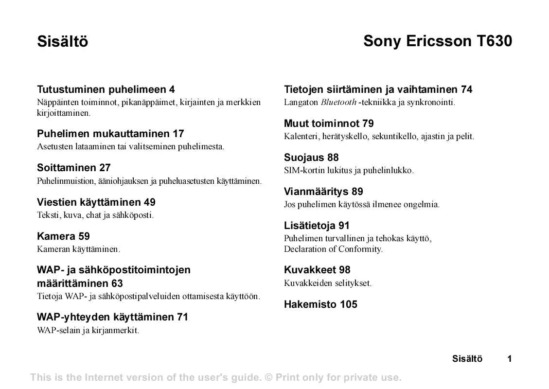 Mode d'emploi SONY ERICSSON T630