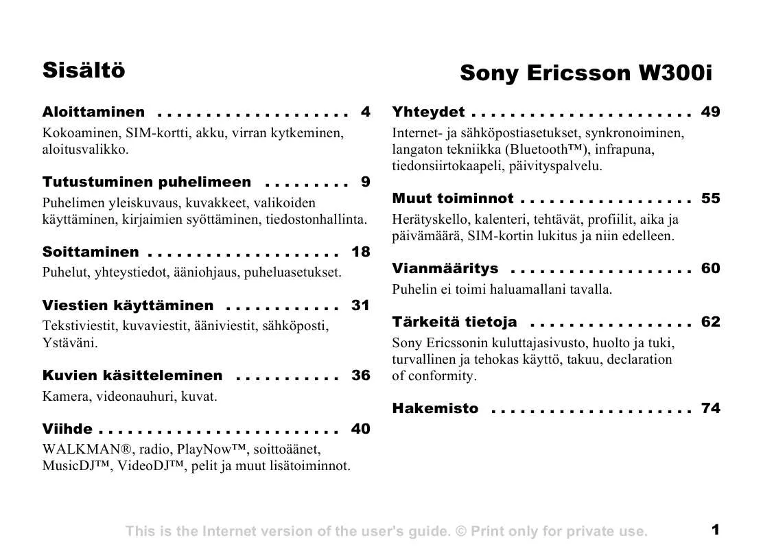 Mode d'emploi SONY ERICSSON W300I