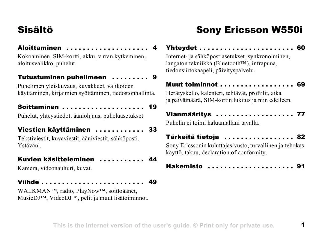 Mode d'emploi SONY ERICSSON W550I