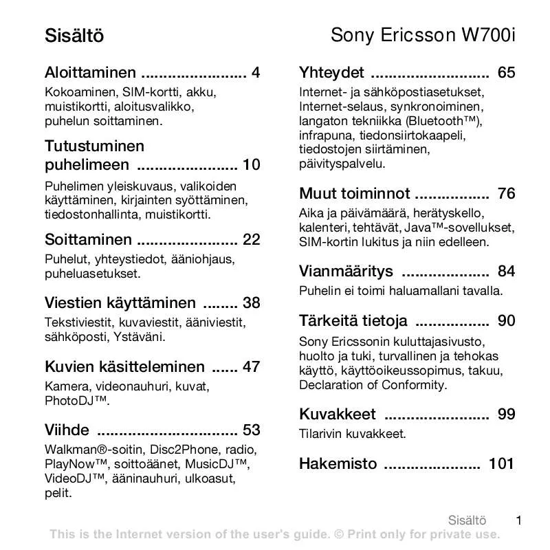 Mode d'emploi SONY ERICSSON W700I