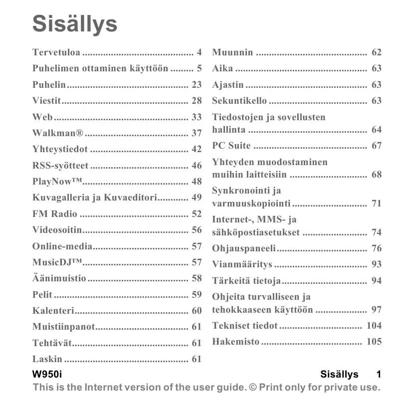 Mode d'emploi SONY ERICSSON W950I