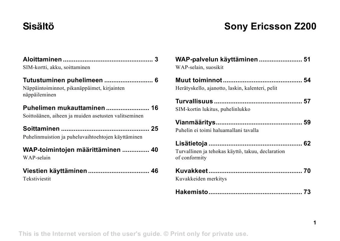 Mode d'emploi SONY ERICSSON Z200