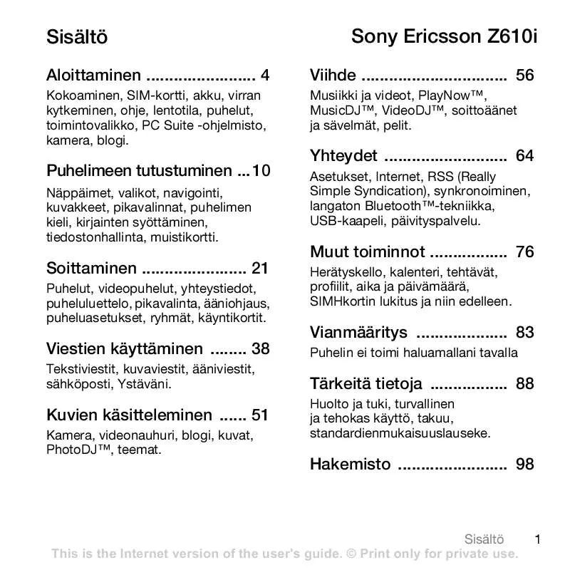 Mode d'emploi SONY ERICSSON Z610I