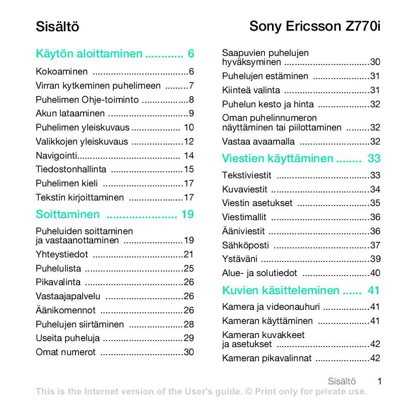 Mode d'emploi SONY ERICSSON Z770I